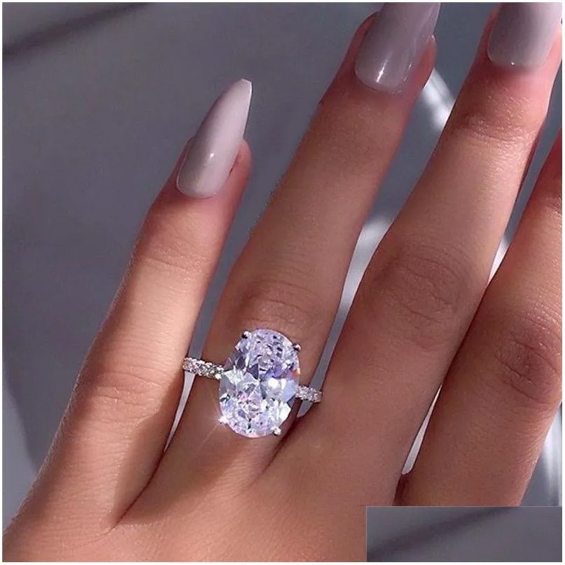 exquisite shiny princess ring 925 sterling silver natural gem cutting goose egg white sapphire diamond wedding jewelry gift size 5-11