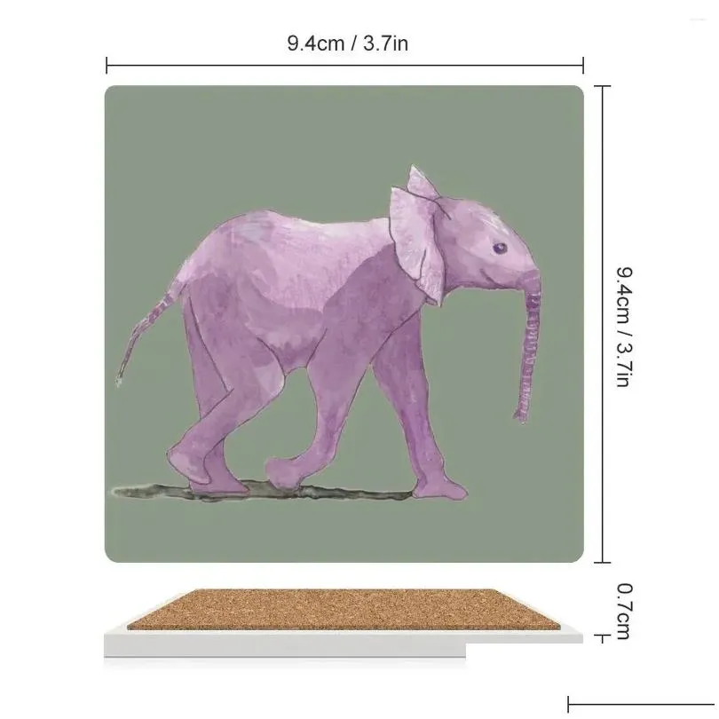 Table Mats Happy Purple Pachyderm Ceramic Coasters (Square) Coffee Tea Cups Animal