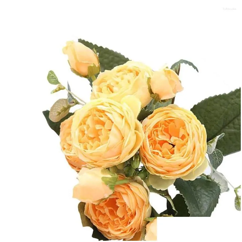 Decorative Flowers Flower Bouquet 5 Heads Artificial Rose Buds Wedding Plastic Silk Cloth Fake White