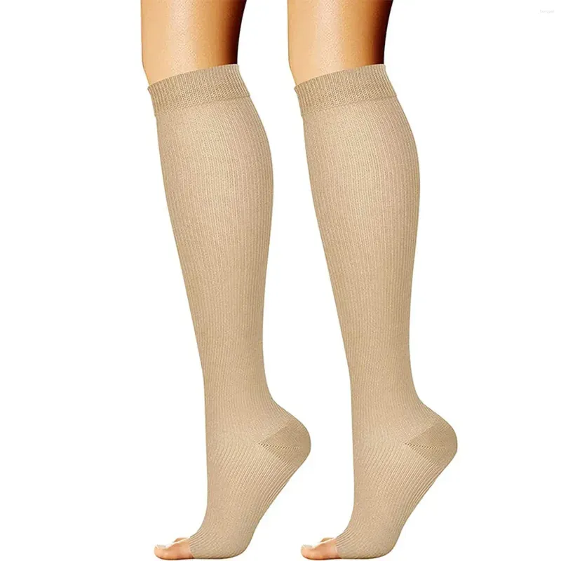 Women Socks Casual Solid Color Sports Style Highly Elastic Compression Calf Stockings Breathable Open-Toe Skarpetki Damskie