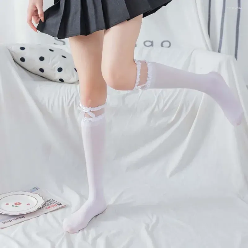 Women Socks Korean Fashion Velvet Lolita Girl For Nylon Lace Long Stocking Bow Calf Hosiery