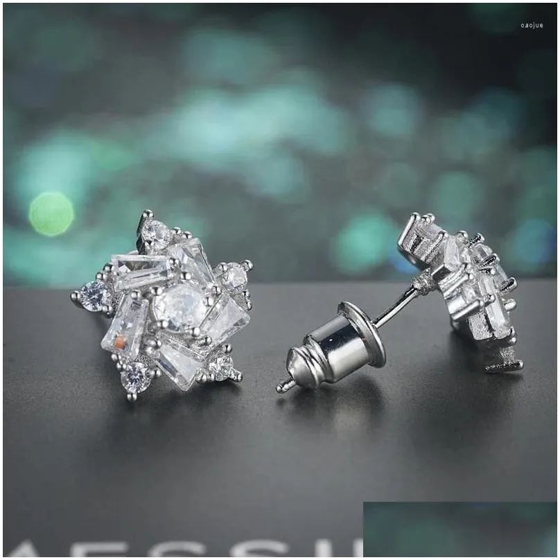 Stud Earrings Luxury Fashion Shiny Cubic Zirconia Lucky Pinwheel For Women Temperament And Elegant Jewelry Accessories