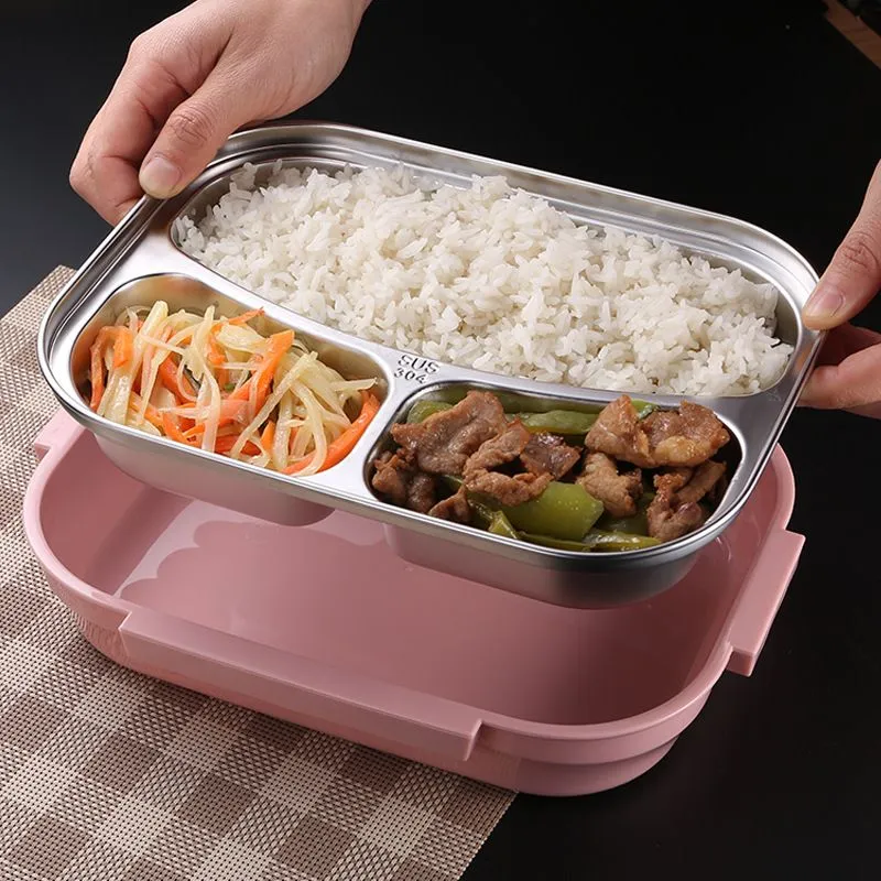 304 Stainless Steel Thermos Lunch Box for Kids Gray Bag Set Bento Box Leakproof Japanese Style Food Container Thermal Lunchbox C18322P