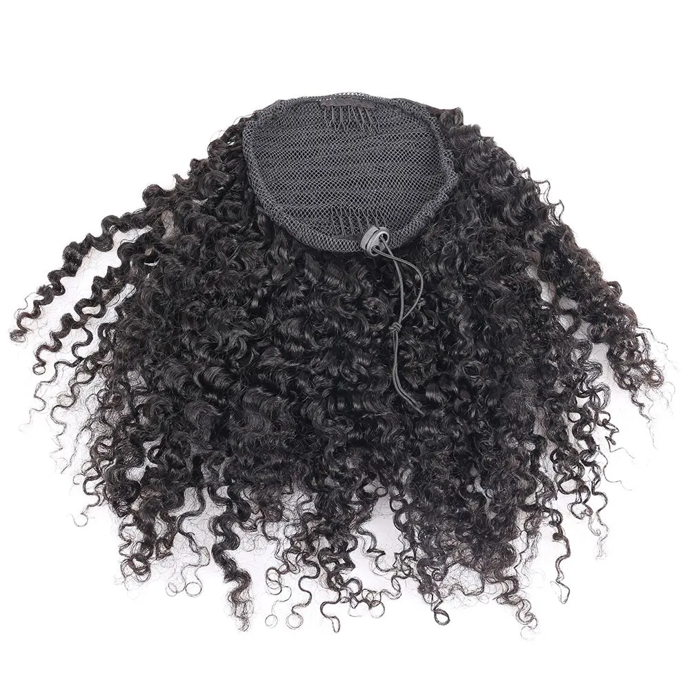 Kinky Curly Ponytail For Women Brazilian 3B 3C Natural Black Clip In Ponytails Human Hair Extensions Remy 120g