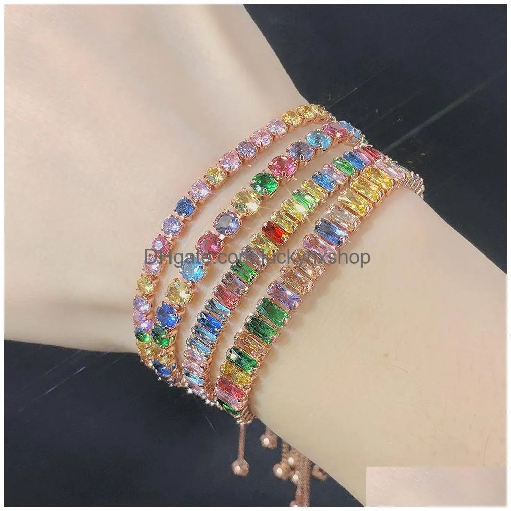 chain adjustable multicolor tennis bracelets for women ladies wedding rainbow colorful zircon charm bracelet hand jewelry dzh043