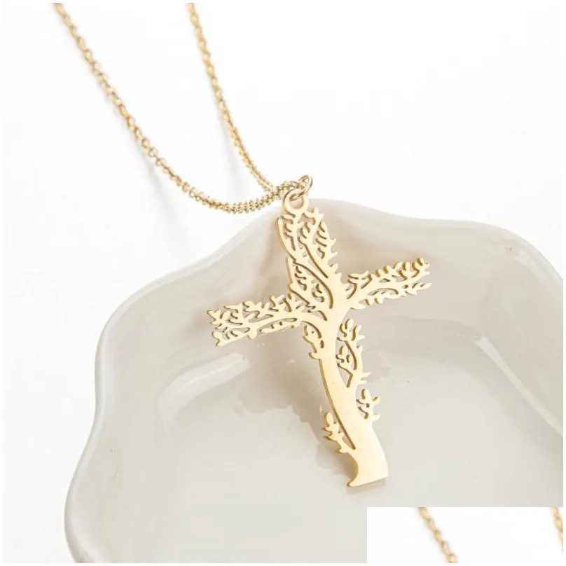 aesthetic cross pendant necklaces tree flower of life plant stainless steel necklaces chain for women pary gift jewelry