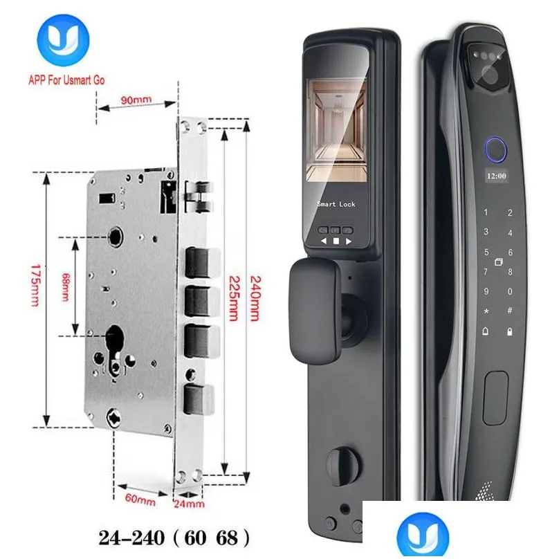 Door Locks 3D Face Smart Lock Security Camera Monitor Intelligent Fingerprint Password Biometric Electronic Key Unlock Usmart Go Dro Otlg6