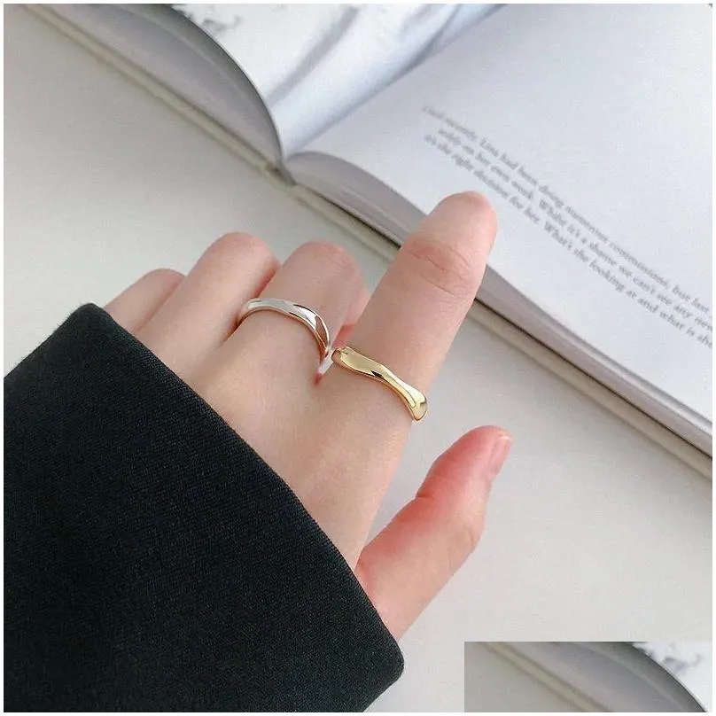 irregular wave rings silver color trendy simple geometric handmade jewelry for women couple size 17mm adjustable