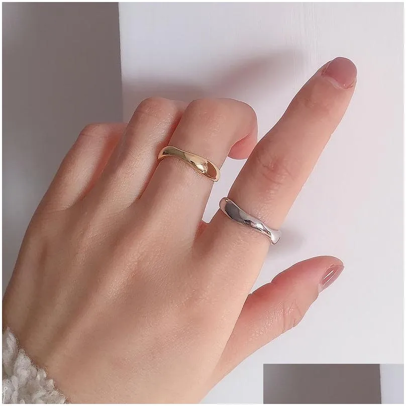 irregular wave rings silver color trendy simple geometric handmade jewelry for women couple size 17mm adjustable