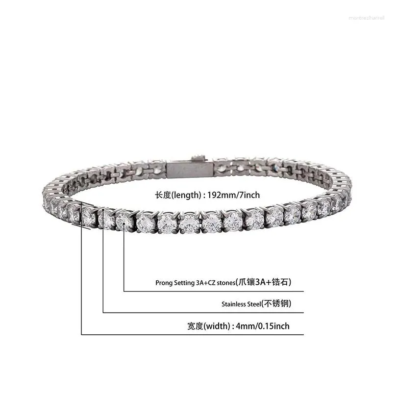 Chains Hip Hop Prong Setting 3A CZ Stone Stainless Steel Tennis Link Chain Bracelet For Men Women Rapper Jewelry Drop