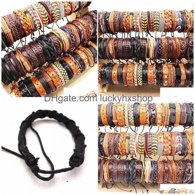 chain wholesale 100pcslots assorted vintage handmade mens cuff leather braided jewelry bracelets wrist bangle for women 230710