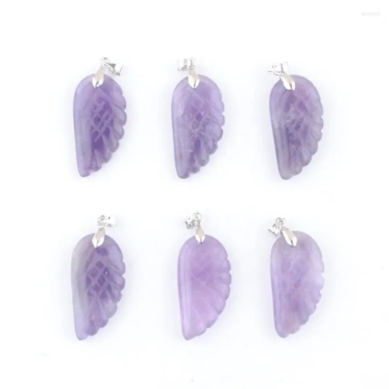 Pendant Necklaces 6Pcs/Lot Natural Amethysts Stone Angel Wing Charm For Purple Crystal Wedding Decoration Jewelry IN3530