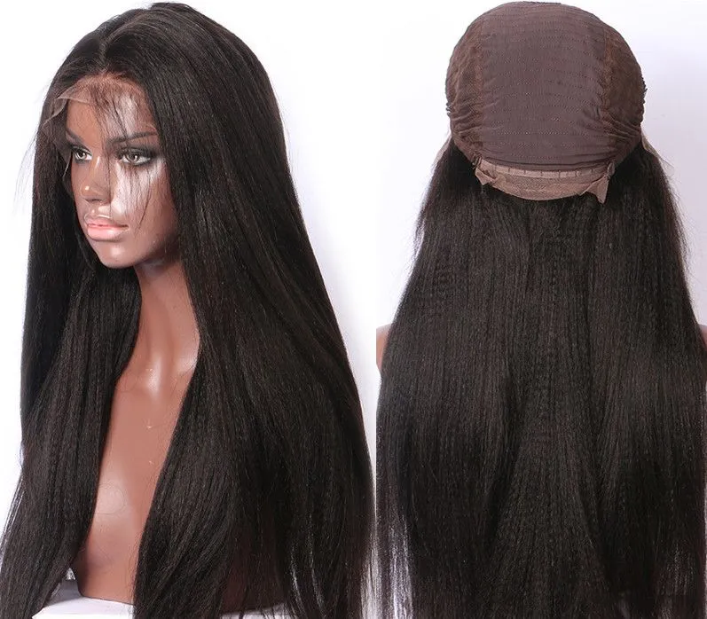 30inch Yaki Straight frontal Human Hair Wig Brazilian Remy natural Scalp transparent hd Lace Front remy african american hair Wig