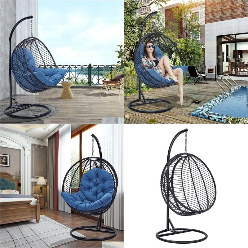 Hammocks Patio Hanging Egg Chair Outdoor Hammock Swing Stand Cushion Seat Drop Delivery Home Garden Furniture Otvjb