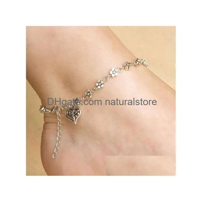 1pc fashion heart plum flower chain beach anklet bracelet charm summer women retro bead foot ankle jewelry