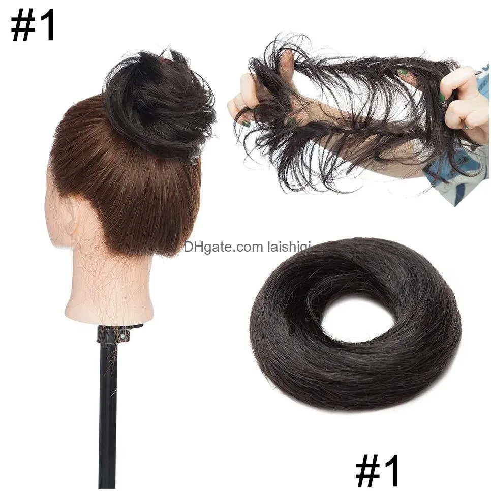 bangs snoilite chignon hairpiece elastic rubber band human hair chignon bun ponytail hair pieces donut chignon hair bun extension