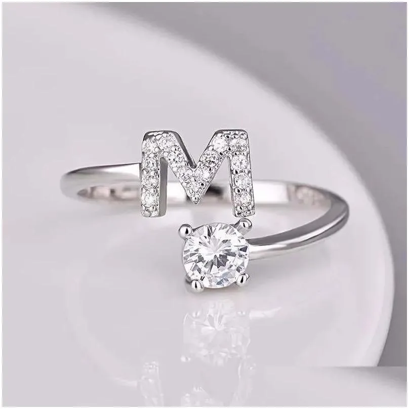 26 english letter open finger rings a-z initials name alphabet female creative ring fashion wedding party jewelry gifts