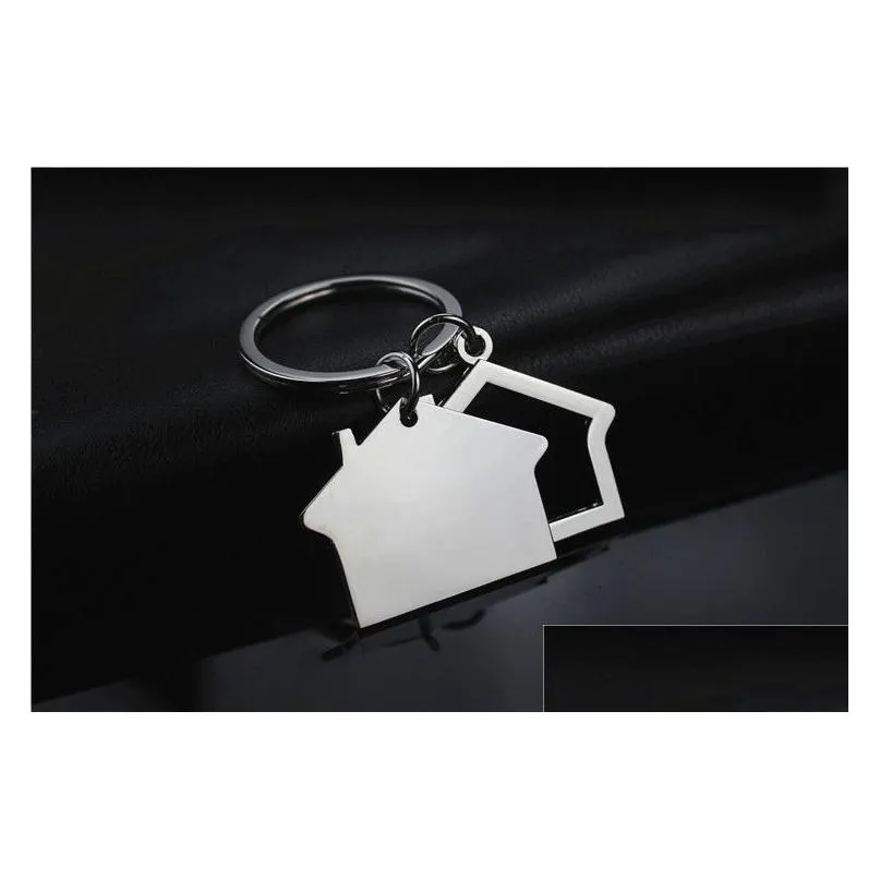 metal house shaped keychains keyrings house design car key chain custom logo gifts for promotion 