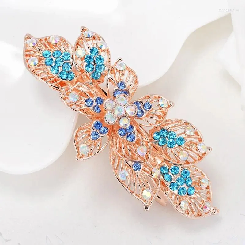 Hair Clips Fashion Metal Spring Clip Rhinestone Peacock Flower Hairpin Headwear For Women Crystal Barrette Accessories