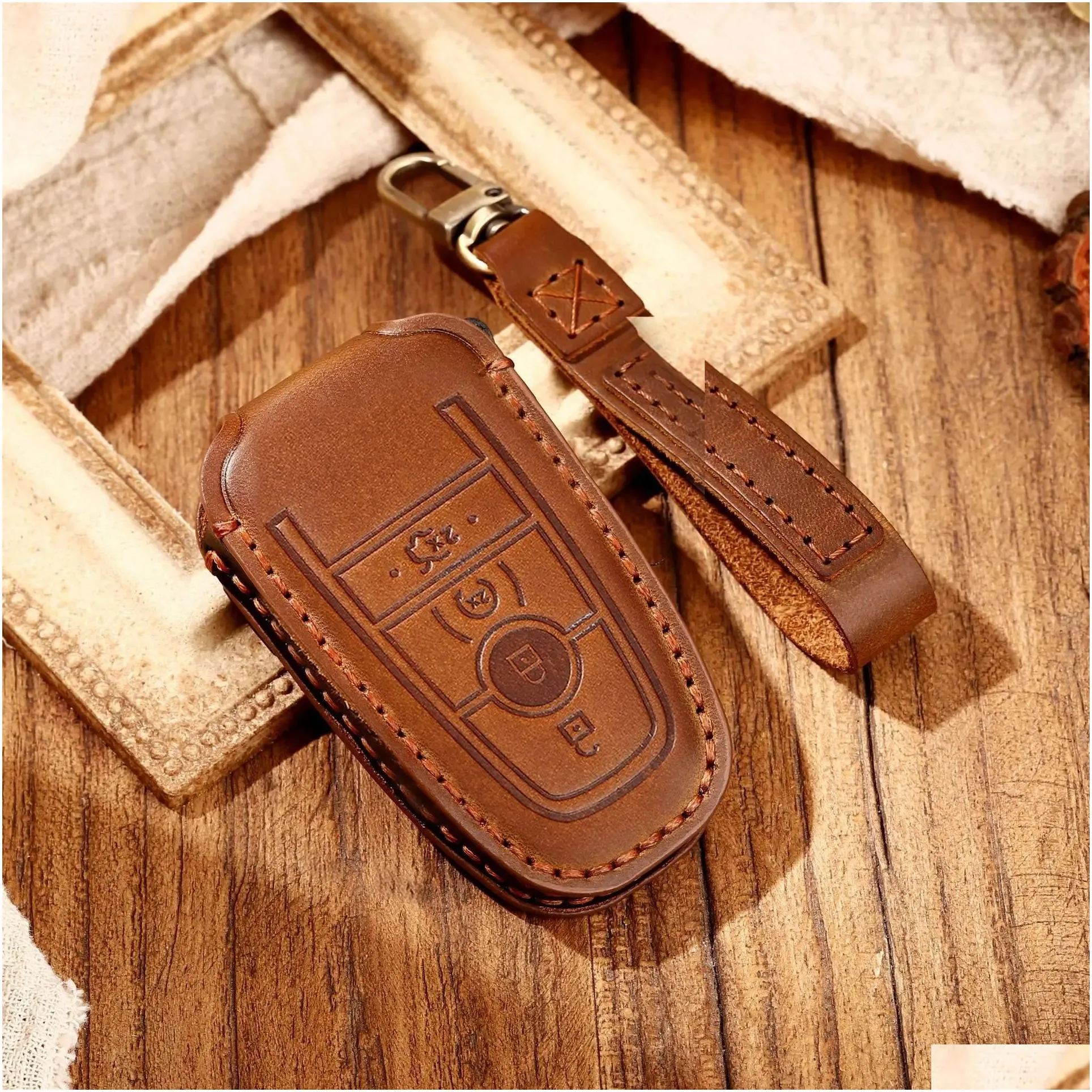 car key leather case cover fob holder keyring shell for ford 2017 mondeo mustang raptor f150 fusion edge expedition l69