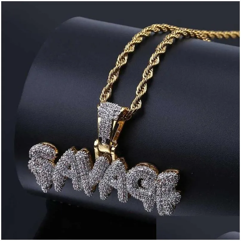 pendant necklaces men iced out savage letter necklace gold silver color full pave cz crystal zirconia hip hop gift for womenpendant