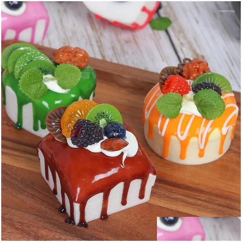 Decorative Flowers 1PCS Simulation Cake Model Dessert Props Love Jam Bread Fake Fruit Home Decoration Round Birthday Refrigerator.