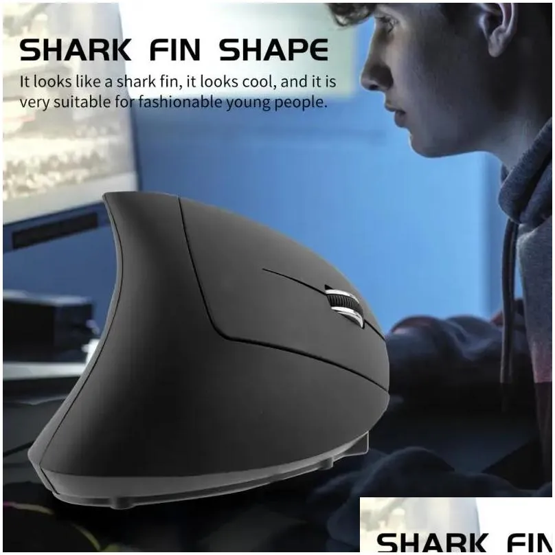 Mice New Cool Shark Wireless Mouse Vertical Gaming Mouse USB Computer Mice Ergonomic Desktop Upright Mouse For PC Laptop Office Home