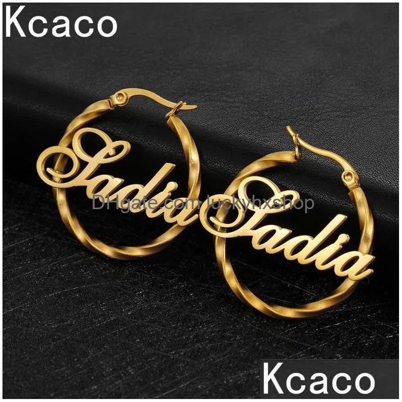 hoop huggie personalized stainless steel name earrings for women twisted wire cricle weddings party jewelry 230710