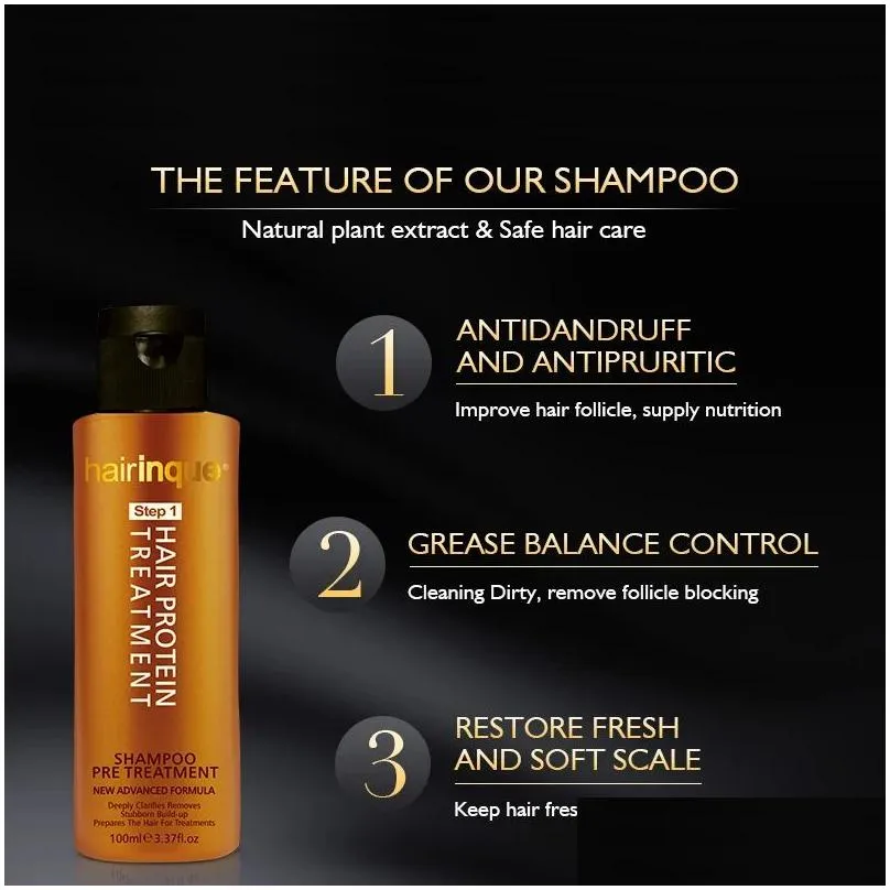 Treatments HAIRINQUE Hair and Scalp Treatment Set Keratin Treatment Shampoo for Straightening Curly Dry Hair Formalin Brazilian
