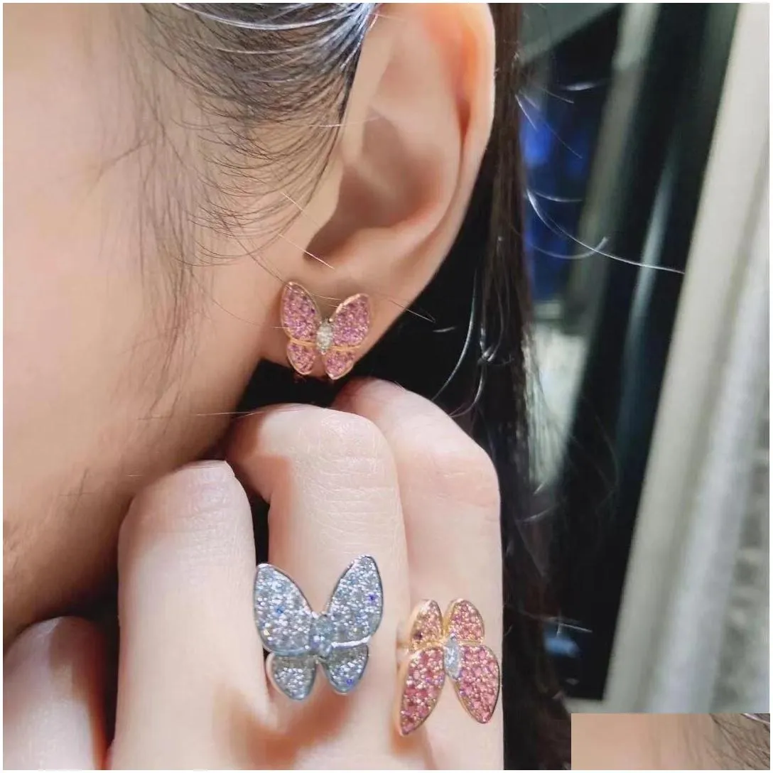 New Luxury Brand designer earrings necklaces ring Jewelry Sets 18k gold blue Rhinestone asymmetric Ear ring Necklace Top Grade Fashion Women Girl Jewelry