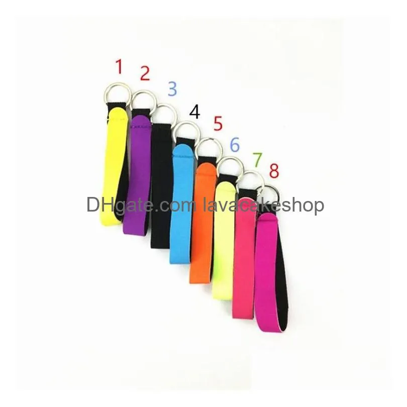 party favor solid color neoprene wristlet keychains lanyard strap band split ring key chain holder key hand wrist lanyard keychain festive favors