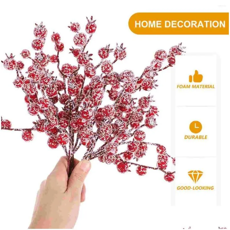 Decorative Flowers Branches Artificial Berries Branch Christmas Bouquet Red Holly Berry Stamen Plants Party Home Ornament