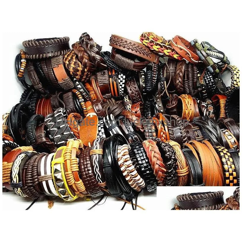 chain mixmax 50pcspack assorted retro handmade mens top genuine leather tribal surfer cuff bracelets mix styles 230710