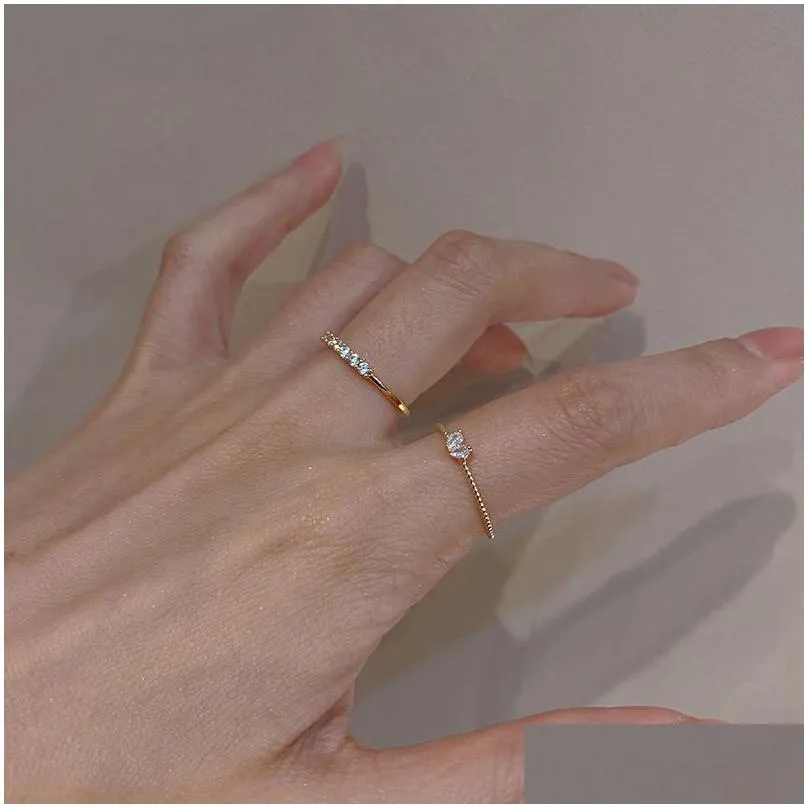 gold color heart zircon rings set for women girls adjustable minimalism luxury twist ring fashion jewelry trendy gifts