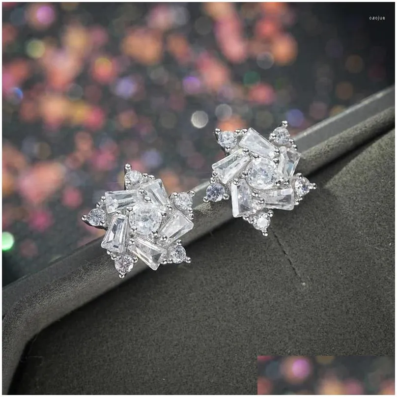 Stud Earrings Luxury Fashion Shiny Cubic Zirconia Lucky Pinwheel For Women Temperament And Elegant Jewelry Accessories