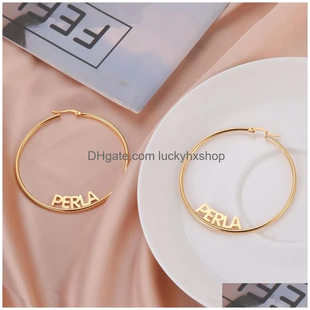 hoop huggie sipuris personalized custom name big earrings stainless steel for women fashion jewelry accessories gifts 230710