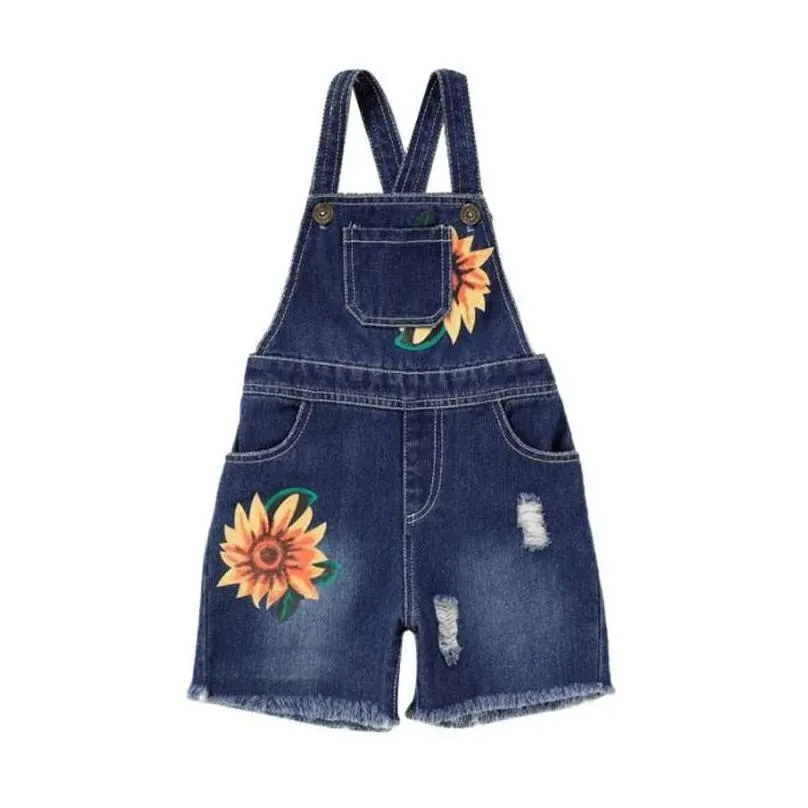Jumpsuits Boiiwant Girls Casual Suspender Trousers Square Collar Sleeveless Denim Cloth Overalls Navy White Shorts 2-7 Years