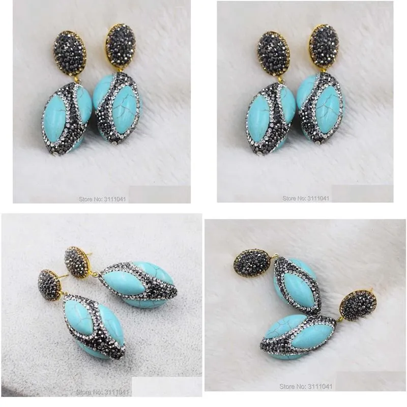 Stud Earrings One Pair Green Howlite Turquoise Egg 20 35Mm Hook Wholesale Beads Fppj Drop Delivery Jewelry Earring Otblm