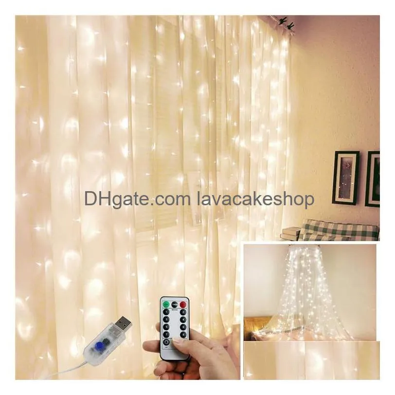 2019usb remote control 3*3 copper wire curtain lamp remote control outdoor wreath lamp christmas lamp decoration t3i5522