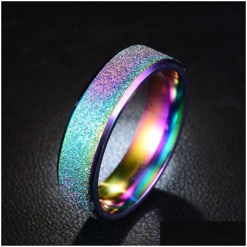 6mm Wide of The Ring Domineering Hip Hop Couple Ring Fashion Titanium Steel Scrub Personality Ring Stainless Steel
