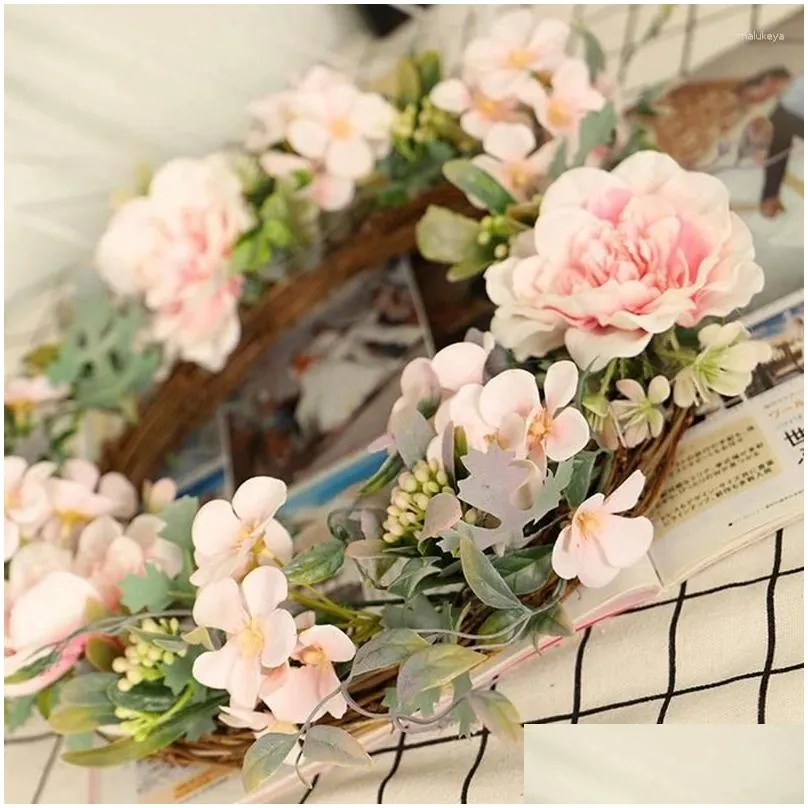 Decorative Flowers Artificial Flower Wreath Front Door Camellia For Wedding Parties Home Wall Decor