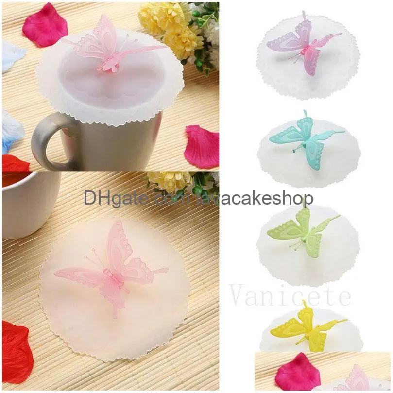 multicolor silicone drinkware lid dustproof cup lids butterfly cup cover silica gel sealing cup-cover t9i002088