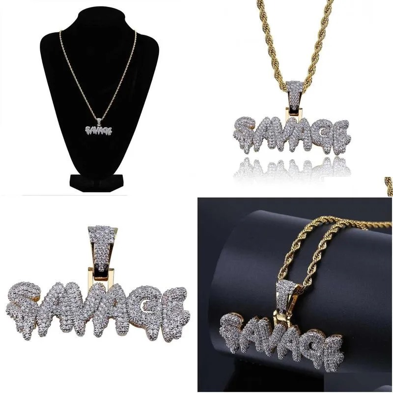 pendant necklaces men iced out savage letter necklace gold silver color full pave cz crystal zirconia hip hop gift for womenpendant