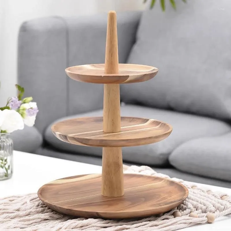 Bakeware Tools Wood Cake Stand Holder Serving Tray Plant Dessert Cupcake Fruit Tiered Platter Decoration For Home Party Kitchen