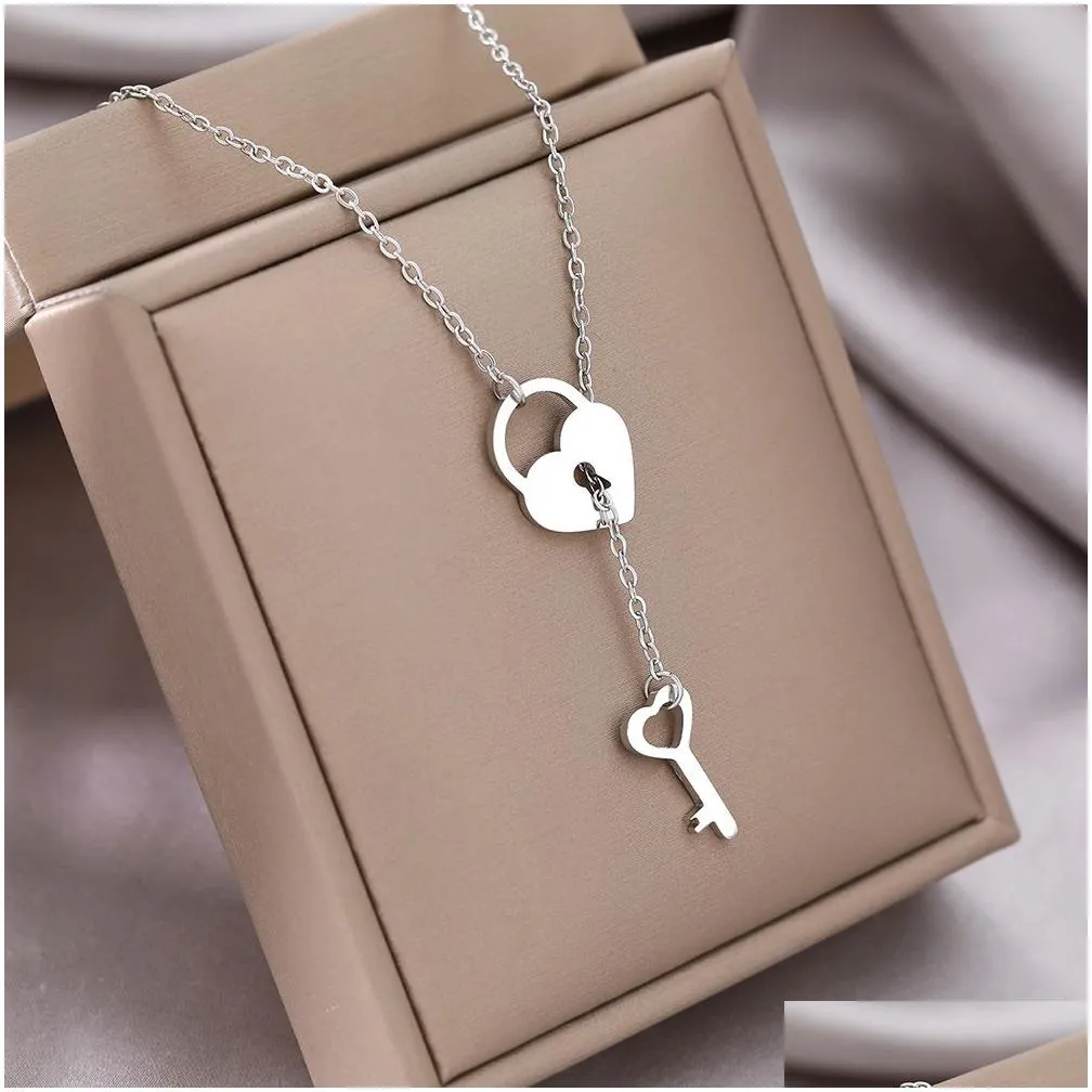 trendy fine heart lock key independent pendants necklaces fashion chains choker for women jewelry gifts