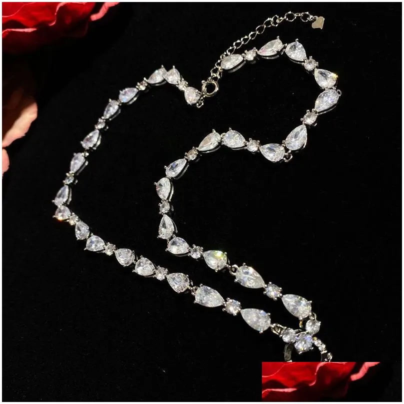 fashion silver color necklaces for women korean shiny zircon chain necklace wedding jewelry