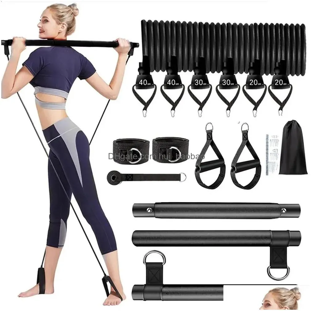 bungee pilates bar kit with resistance bands 3section stackable workout equipment for legs hip waist and arm y240104 drop delivery spo