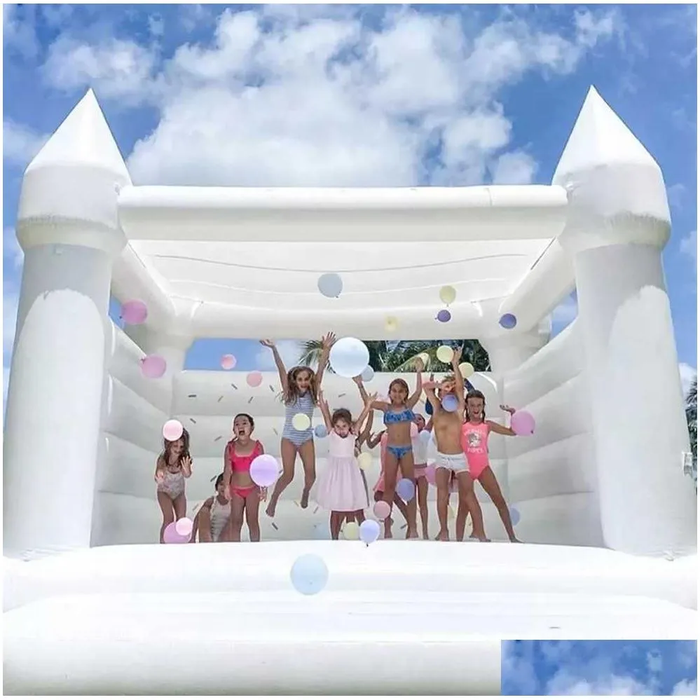 Advertising Inflatables 4.5X4.5 15X15Ft Fl Pvc Modern Kids Adt Inflatable White Bounce House Commercial Grade Bouncy Castle Ce Weddi Ota7H