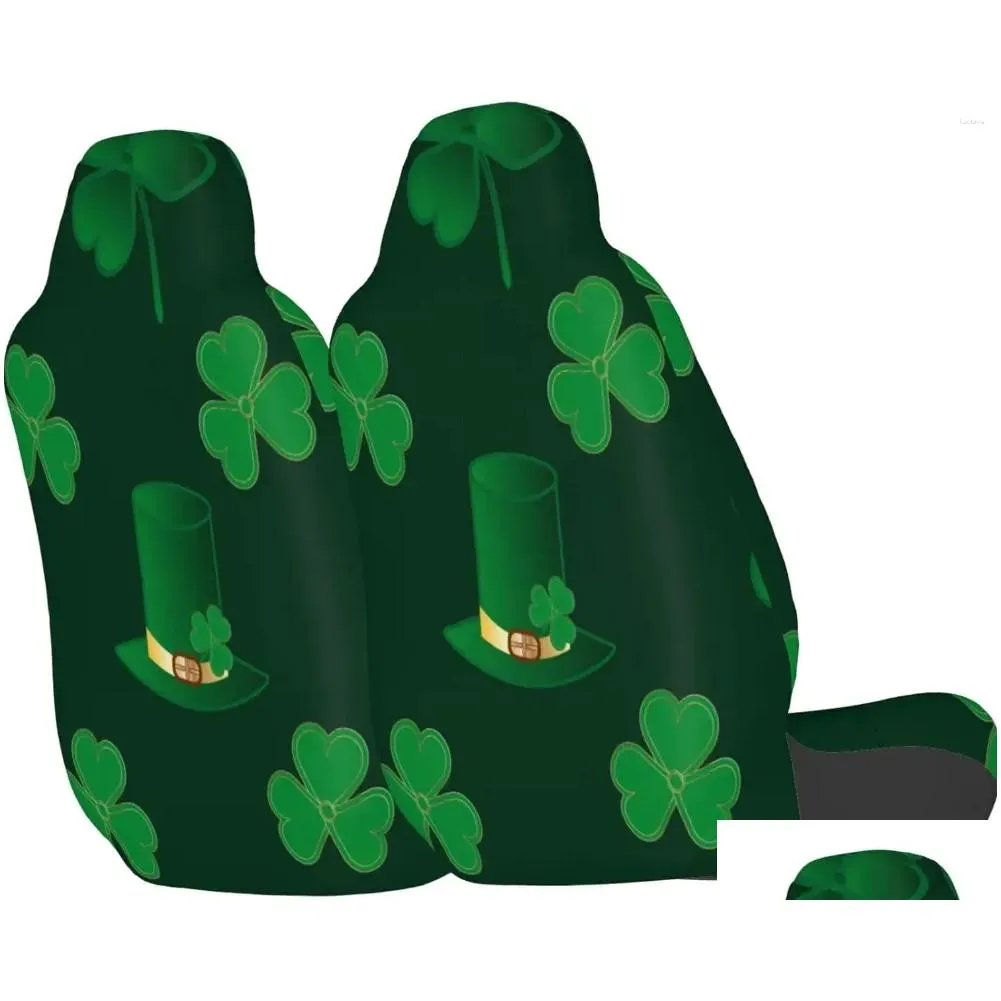 Car Seat Covers Set 2pcs Traditional St. Patrick `s Day Universal Front Seats Vehicle Enterior Protector Suitable Auto