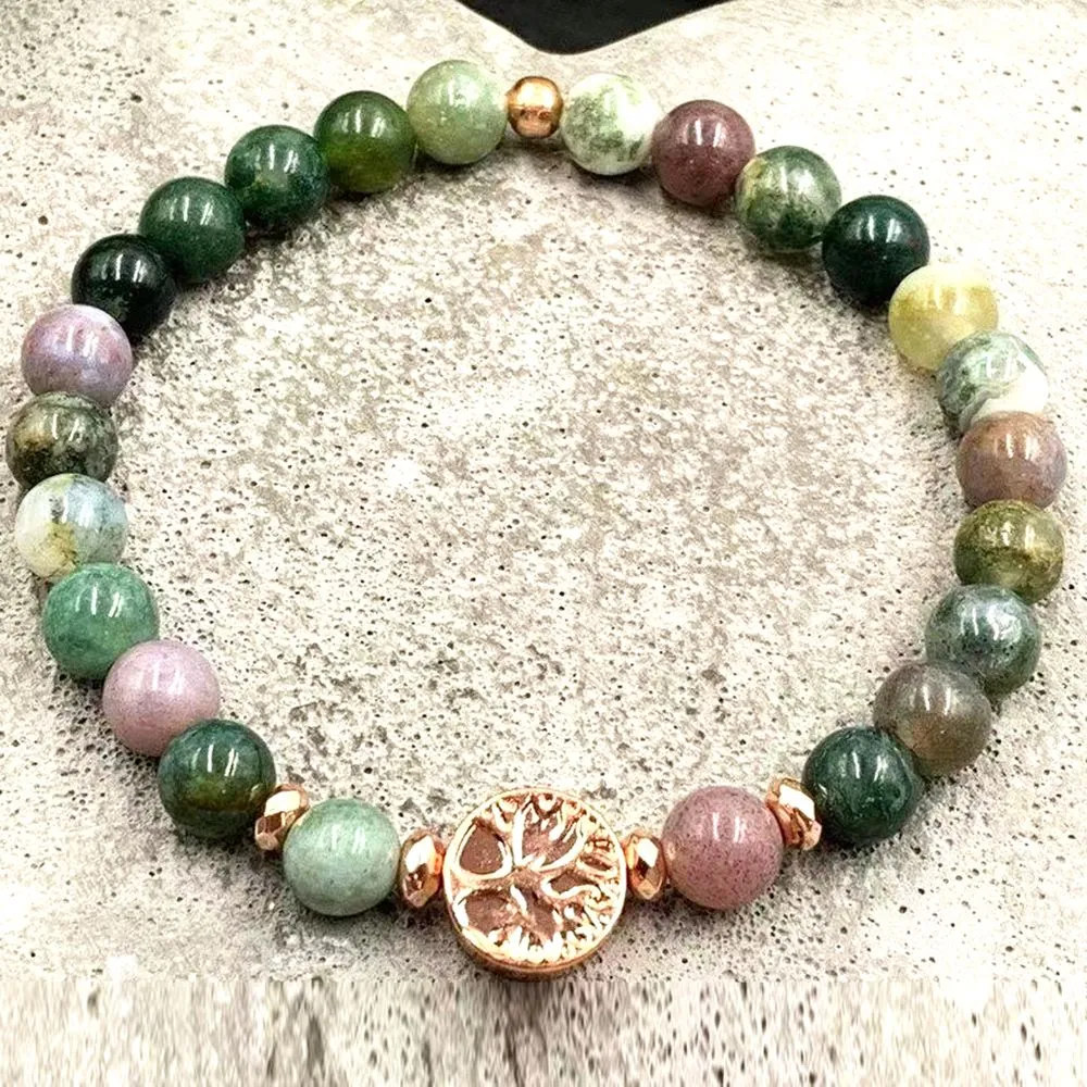 MG2096 6 MM High Quality Indian Agate Copper Beads Tree Of Life Charm Bracelet Womens Energy Protection Spiritual Mala